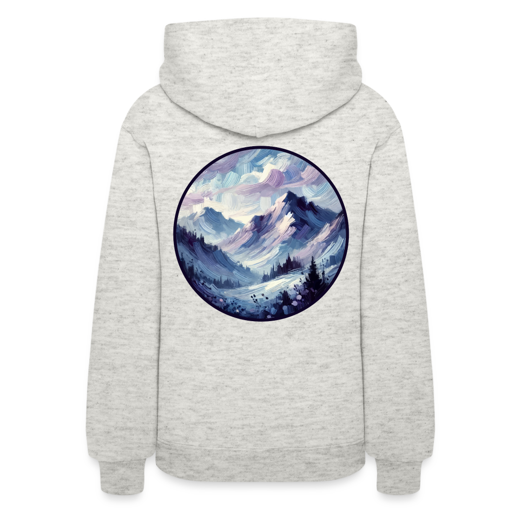 Women's Lavender Blue Mountain Range Graphic Hoodie with Logo - heather oatmeal