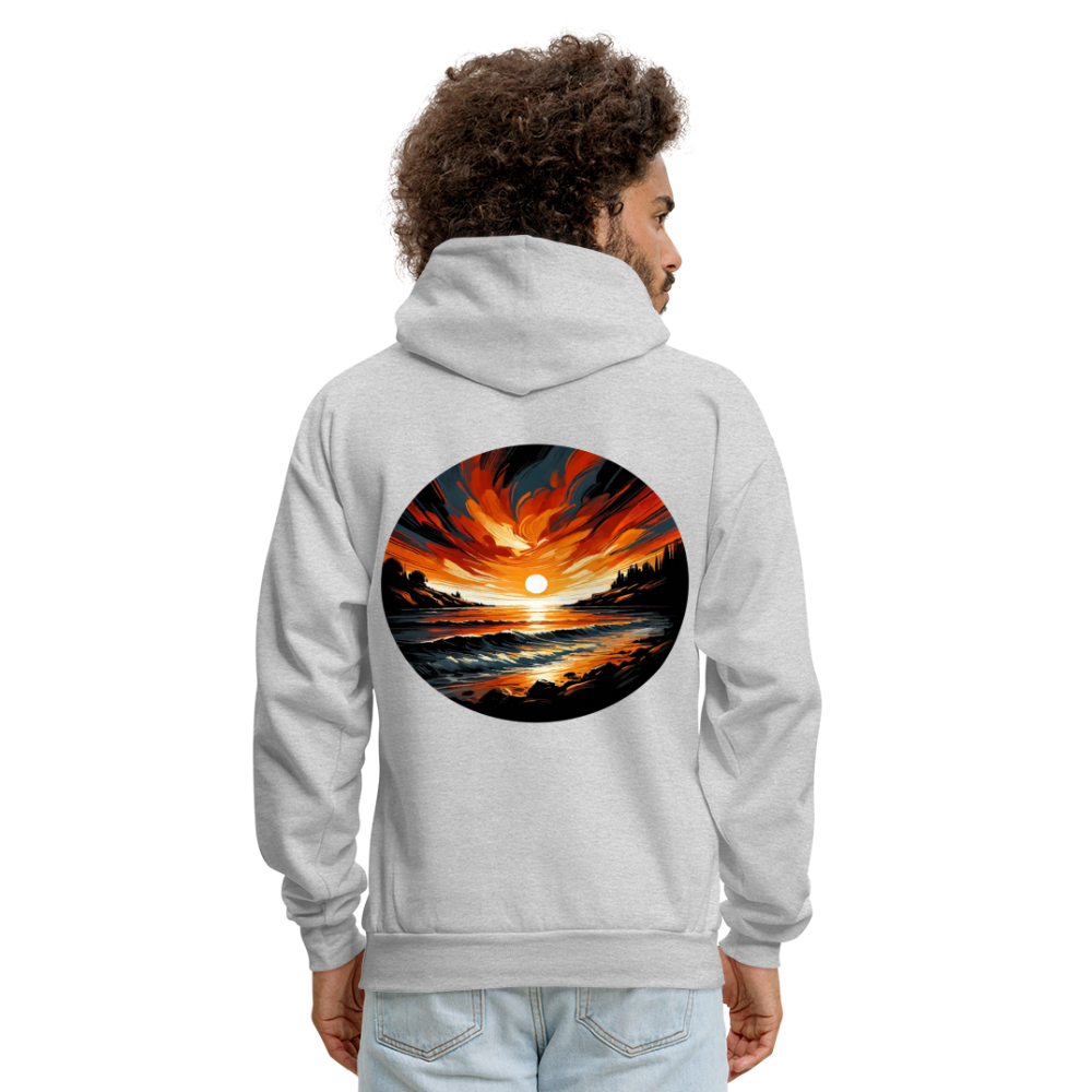 Men's Beach Sunset Graphic Hoodie with Logo - ash 