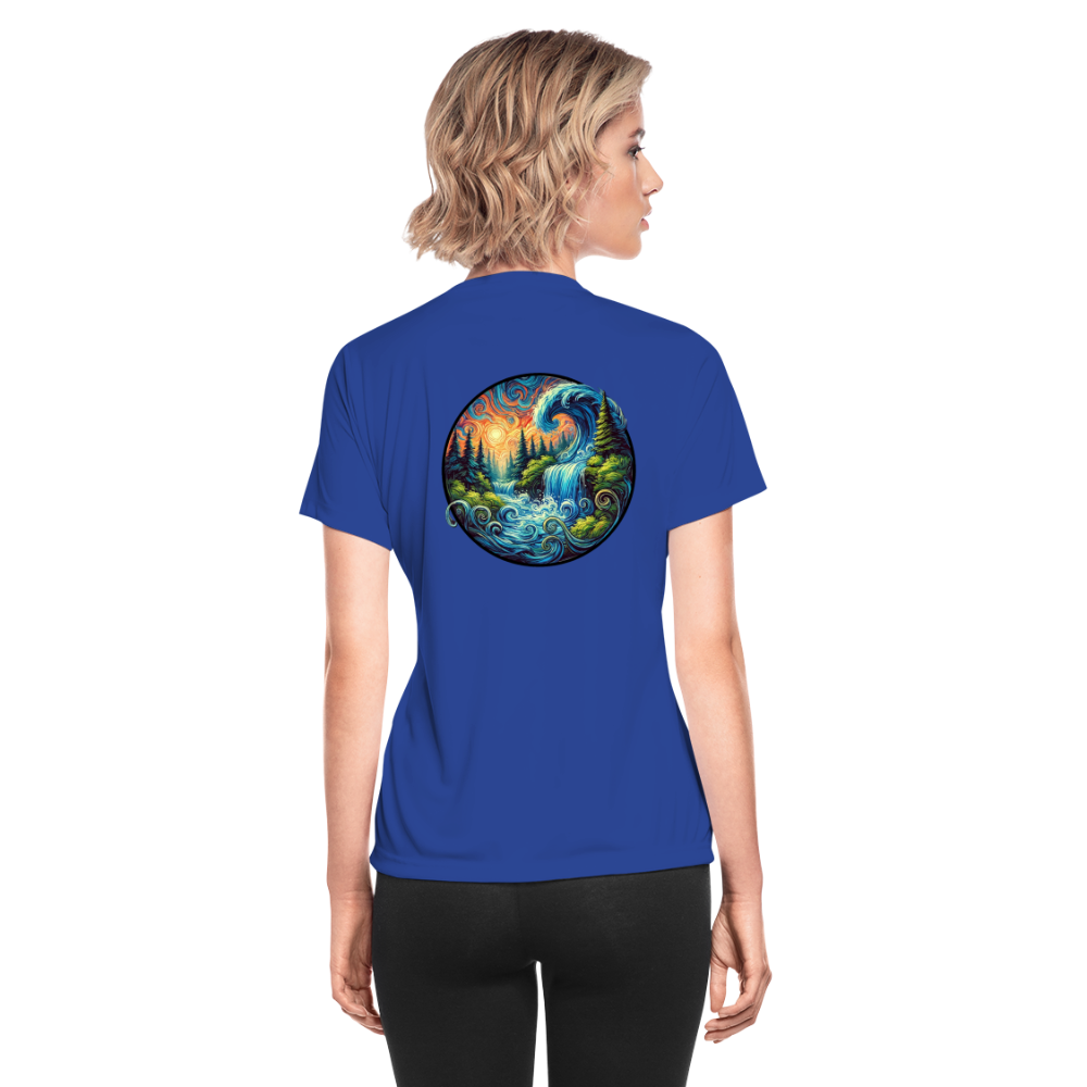 Women's Waterfall Graphic Moisture Wicking Performance T-Shirt with Logo - royal blue