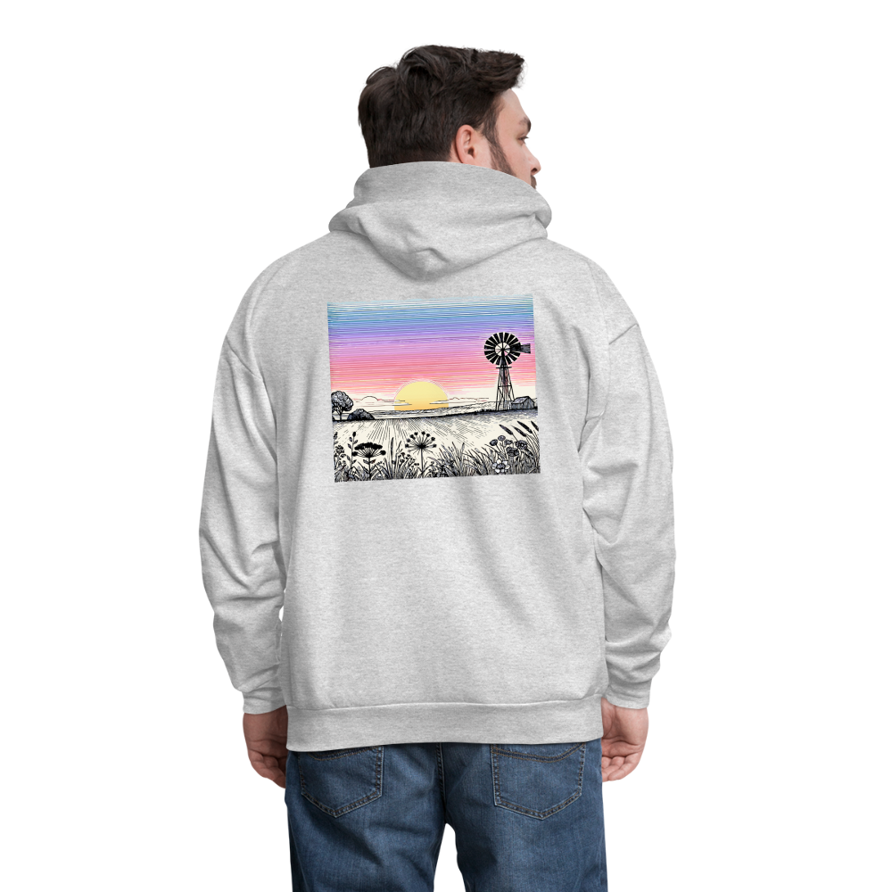 Men's Colored Prairie Landscape Graphic Hoodie with Logo - ash 