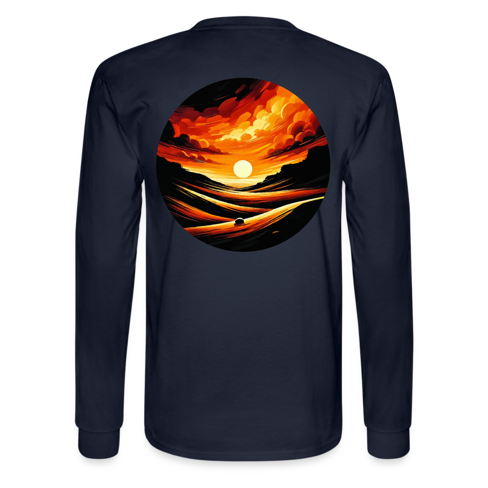 Men's Desert Sunset Graphic Long Sleeve Shirt with Logo - navy