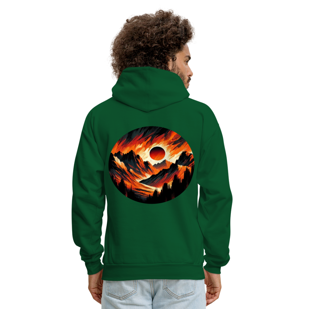 Men's Orange and Black Mountain Range Graphic Hoodie with Logo - forest green