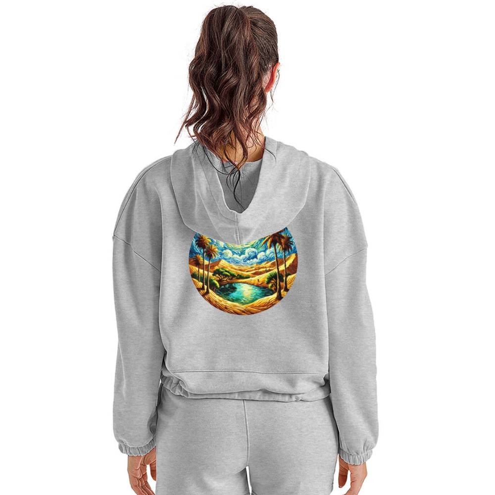 Women’s Desert Oasis Graphic Cropped Hoodie with Logo - heather gray