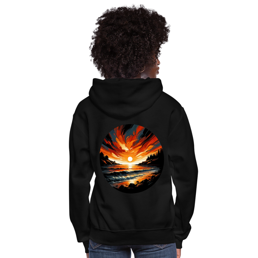 Women's Beach Sunset Graphic Hoodie with Logo - black