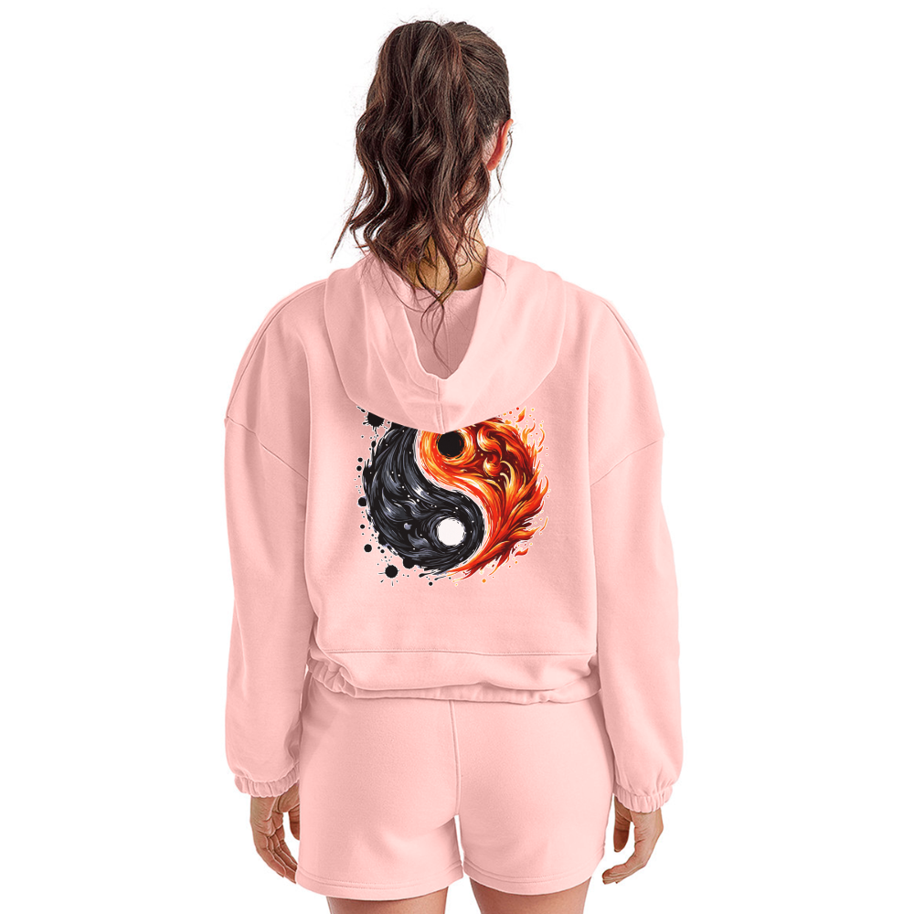 Women’s Official Ink and Ember  Yin and Yang Cropped Hoodie with Logo - light pink