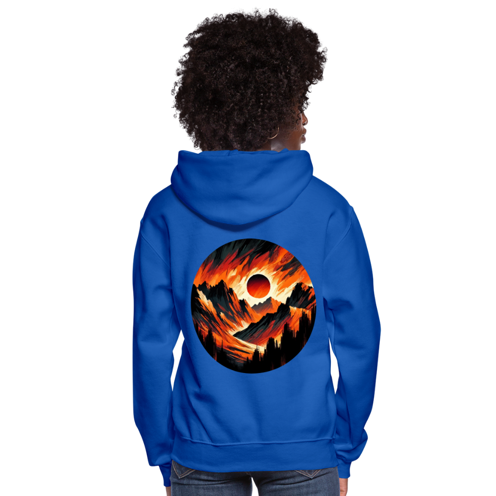 Women's Orange and Black Mountain Range Graphic Hoodie with Logo - royal blue