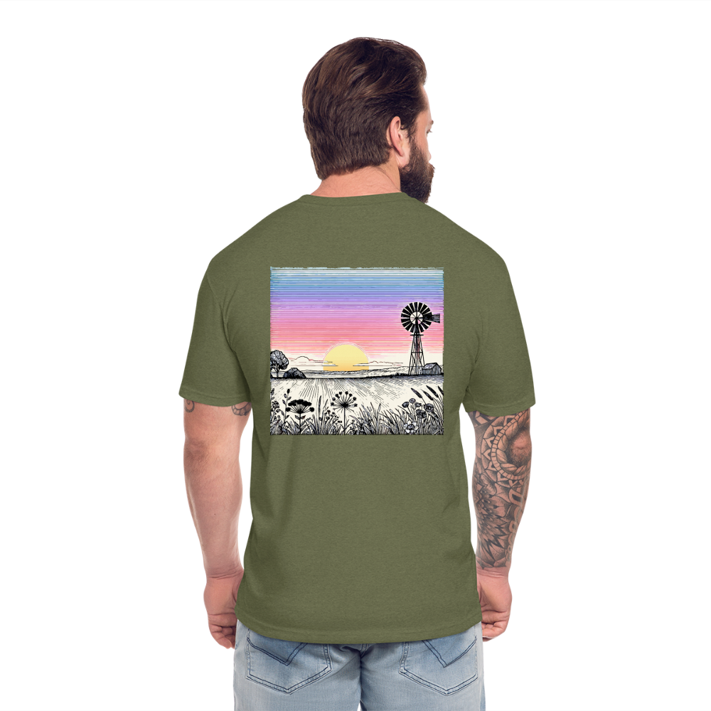 Colored Prairie Landscape Graphic Unisex Fitted Cotton/Poly T-Shirt with Logo - heather military green