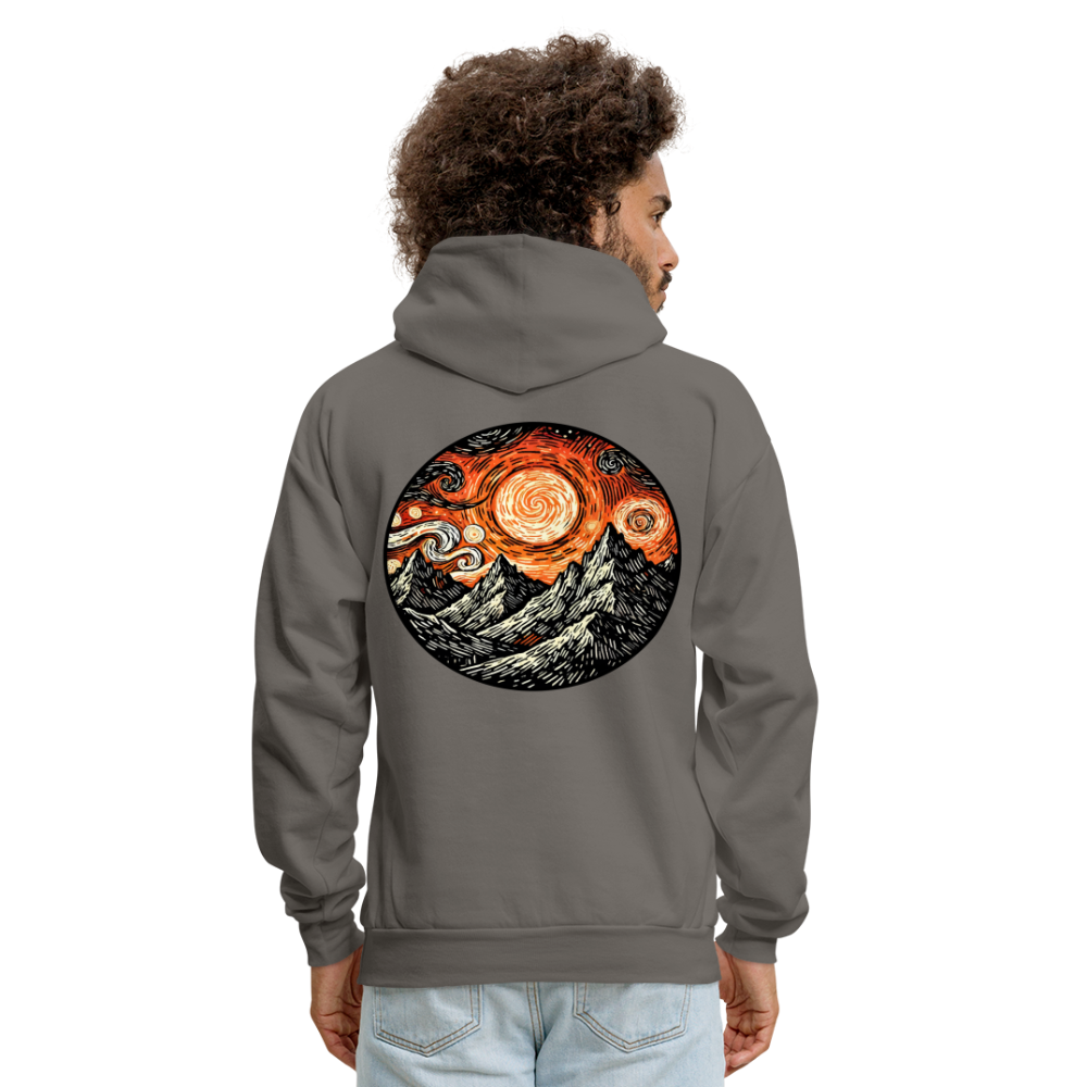 Men's Orange Swirling Mountains Graphic Hoodie with Logo - asphalt gray