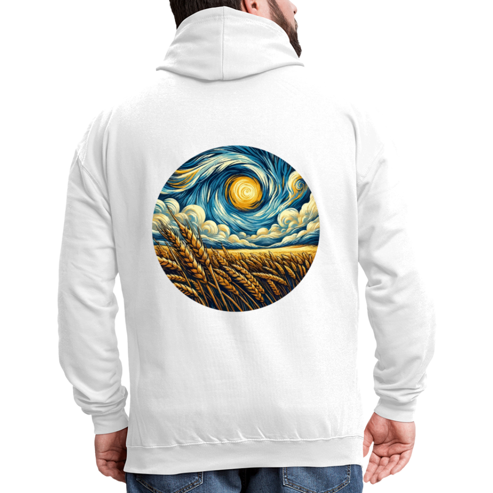 Wheat Field Graphic Unisex Contrast Hoodie with Logo - white/gray