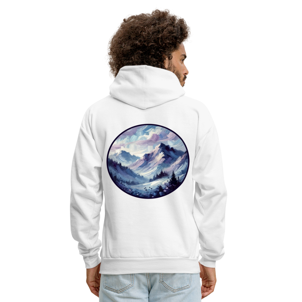 Men's Lavender Blue Mountain Range Graphic Hoodie with Logo - white