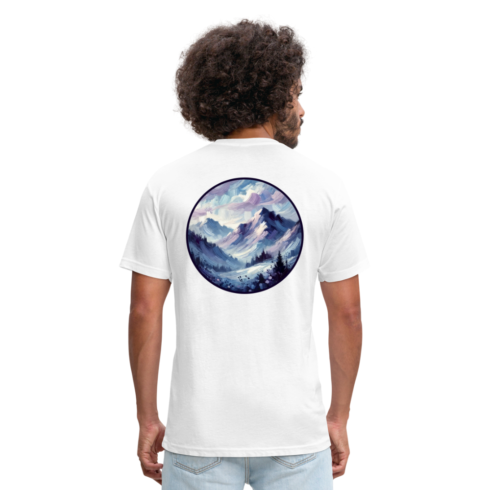 Lavender Blue Mountain Range Graphic Unisex Fitted Cotton/Poly T-Shirt with Logo - white