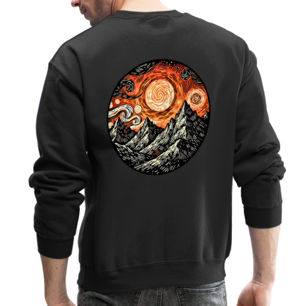 Orange Swirling Mountains Graphic Crewneck Sweatshirt with Logo - black