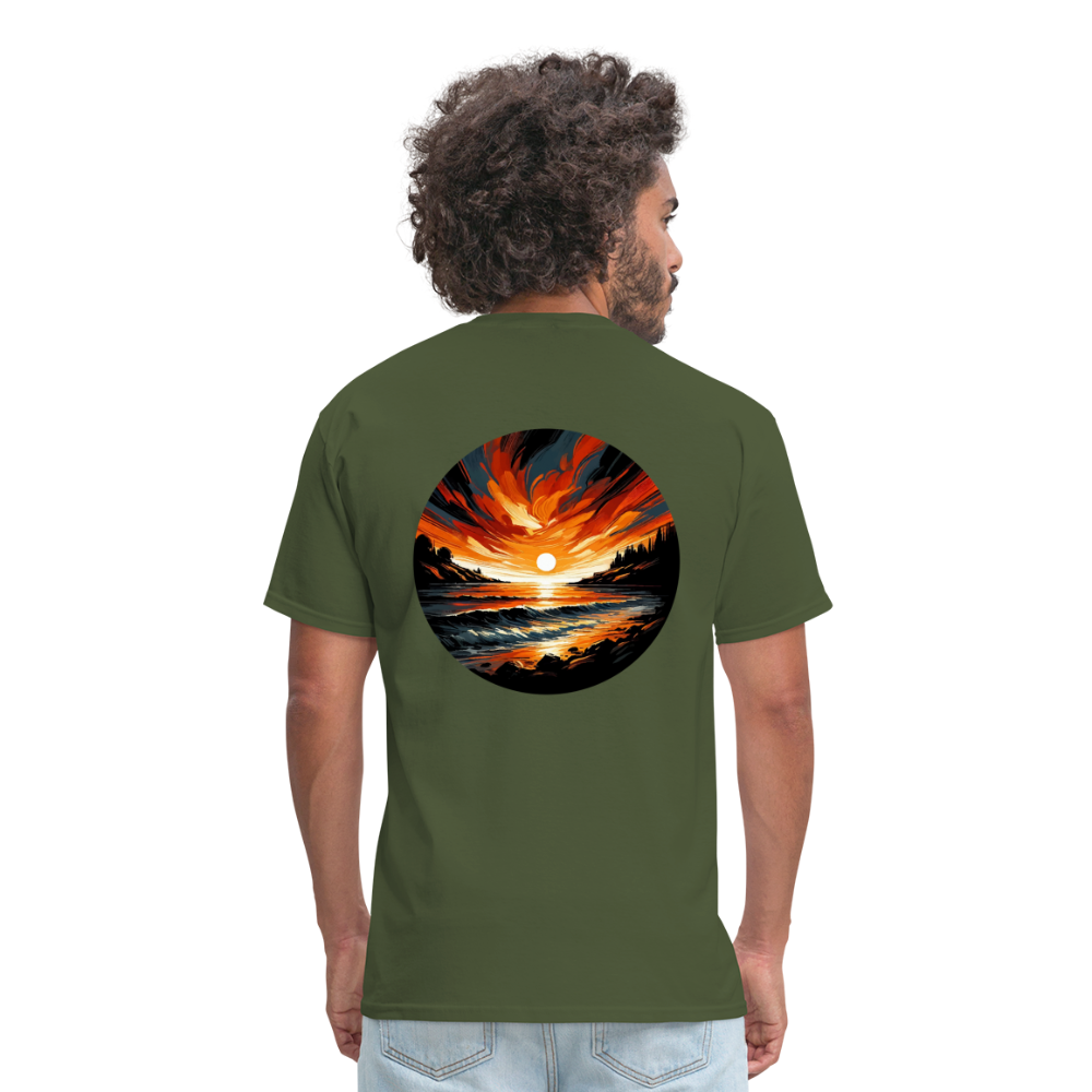 Beach Sunset Graphic Unisex Classic T-Shirt with Logo - military green