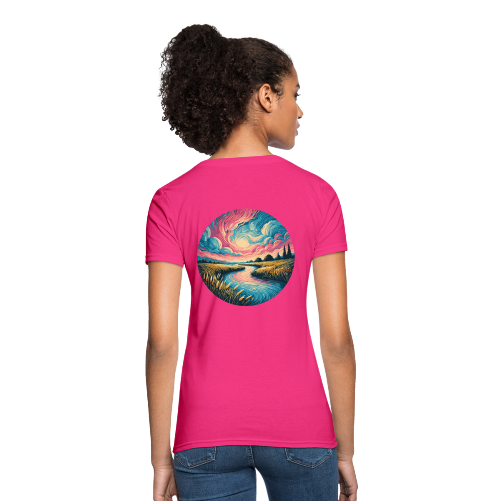 Women's River Pink and Blue Sky T-Shirt with Logo - fuchsia