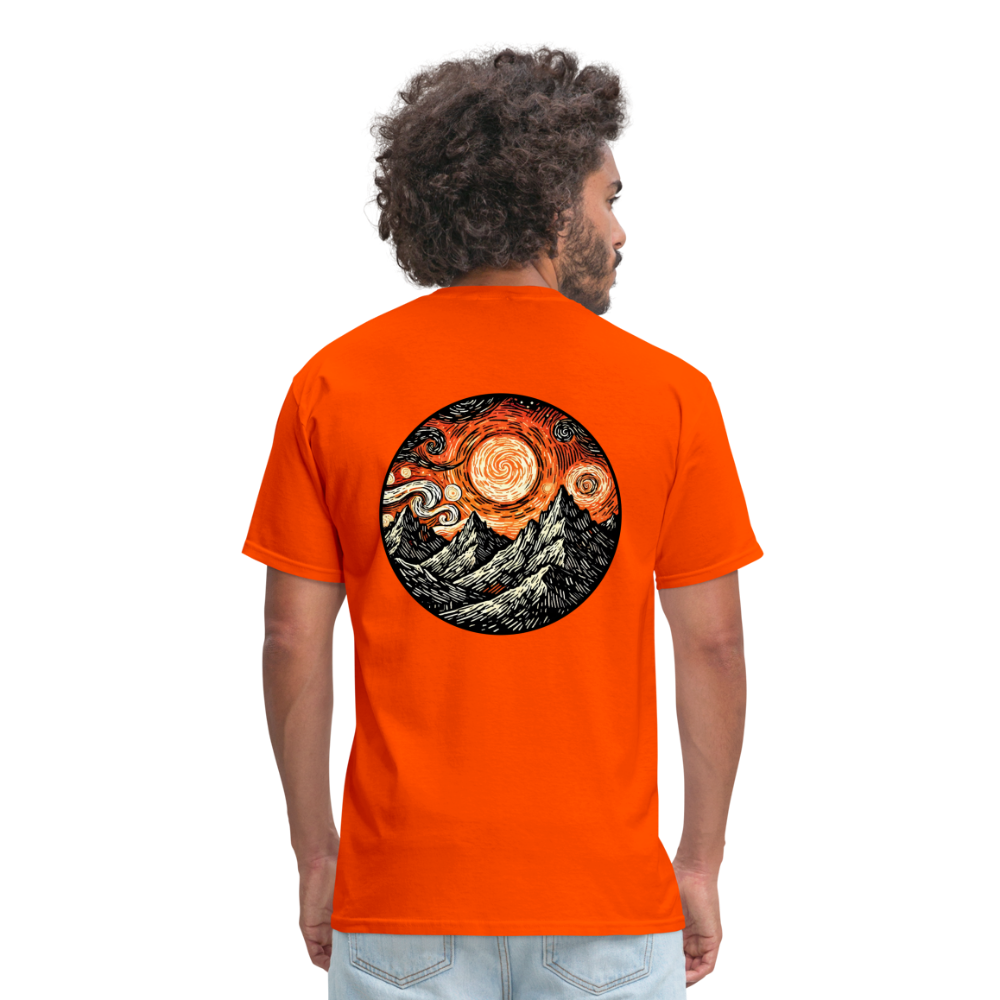 Orange Swirling Mountains Graphic Unisex Classic T-Shirt with Logo - orange