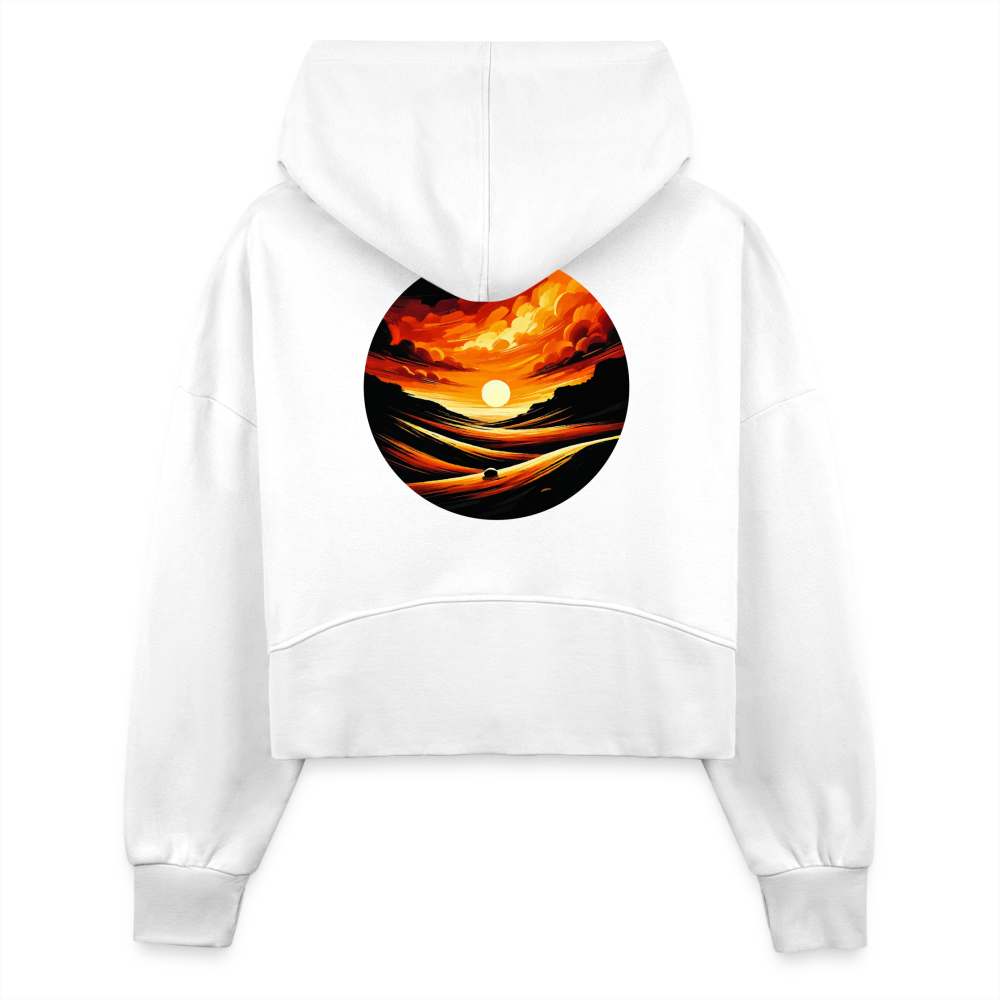 Women's Desert Sunset Graphic Half Zip Cropped Hoodie with Logo - white