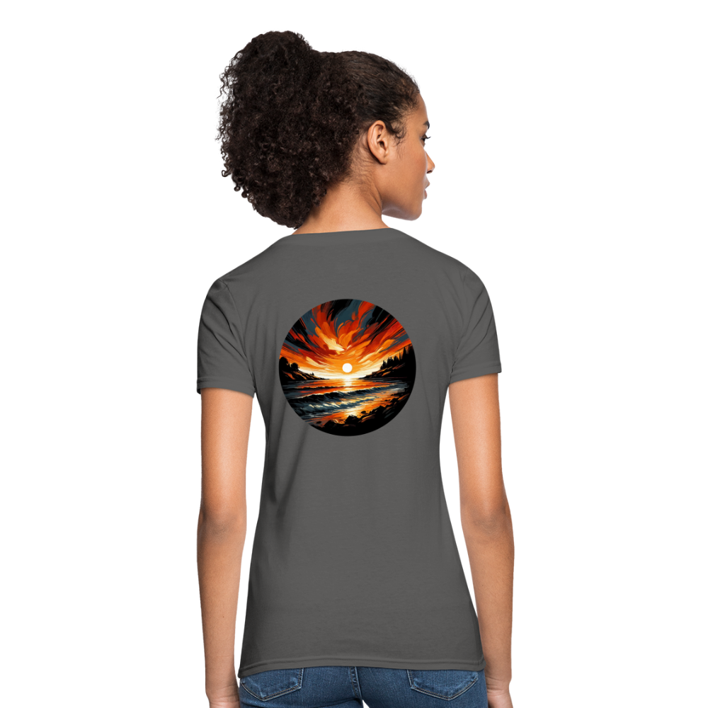 Women's Beach Sunset Graphic T-Shirt with Logo - charcoal