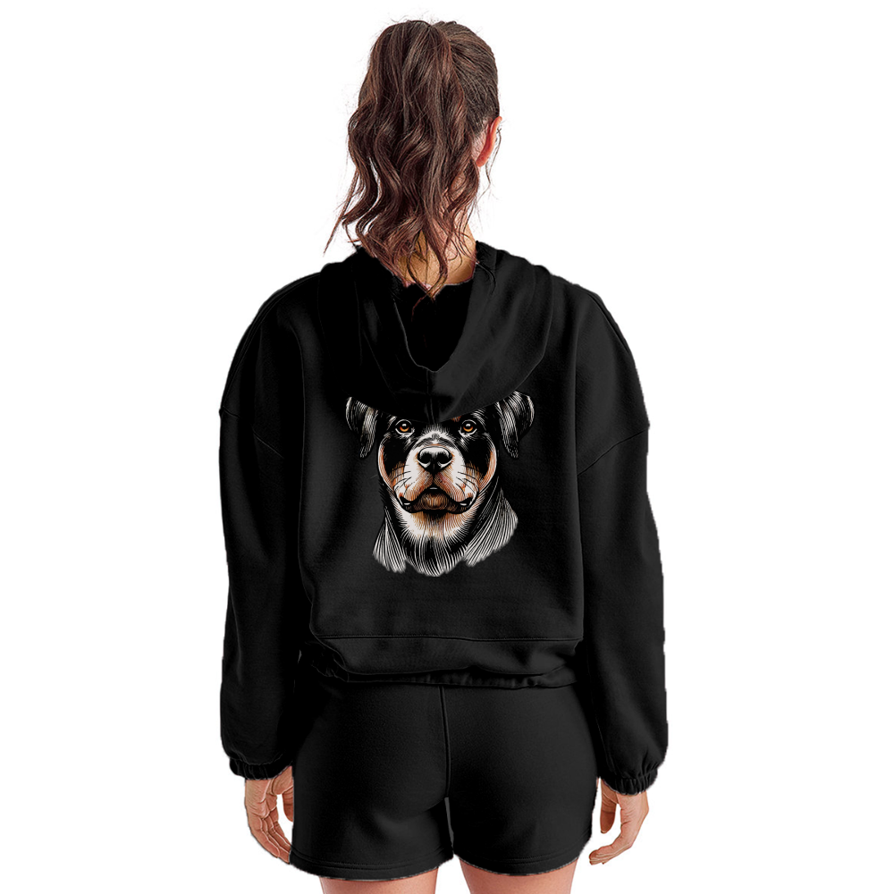 Women’s Fine Line Rottweiler Graphic Cropped Hoodie with Logo - black