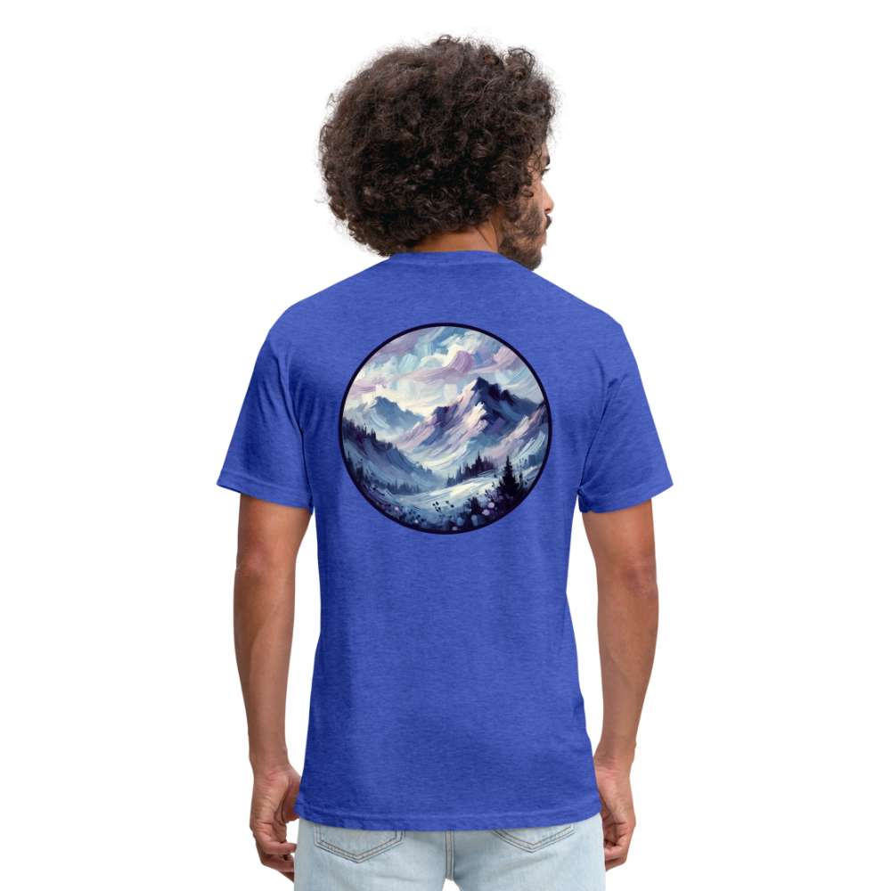 Lavender Blue Mountain Range Graphic Unisex Fitted Cotton/Poly T-Shirt with Logo - heather royal