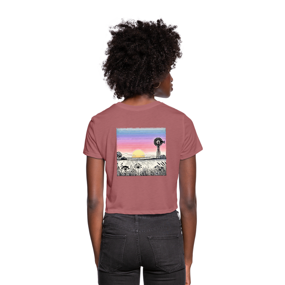 Women's Colored Prairie Landscape Graphic Cropped T-Shirt with Logo - mauve