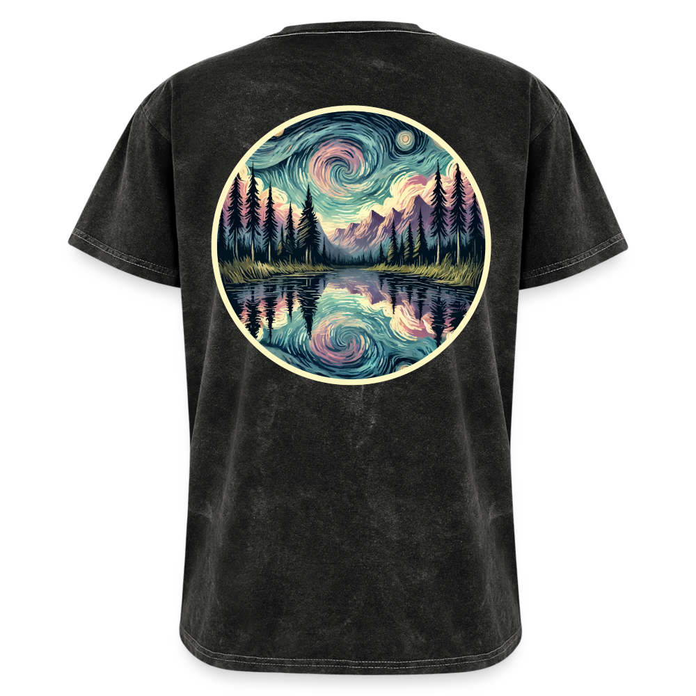 Purple Swirling Sky Reflected on Lake Graphic Unisex Mineral Wash T-shirt with Logo - mineral black