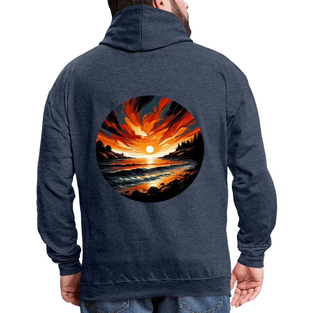 Beach Sunset Graphic Unisex Contrast Hoodie with Logo - indigo heather/asphalt