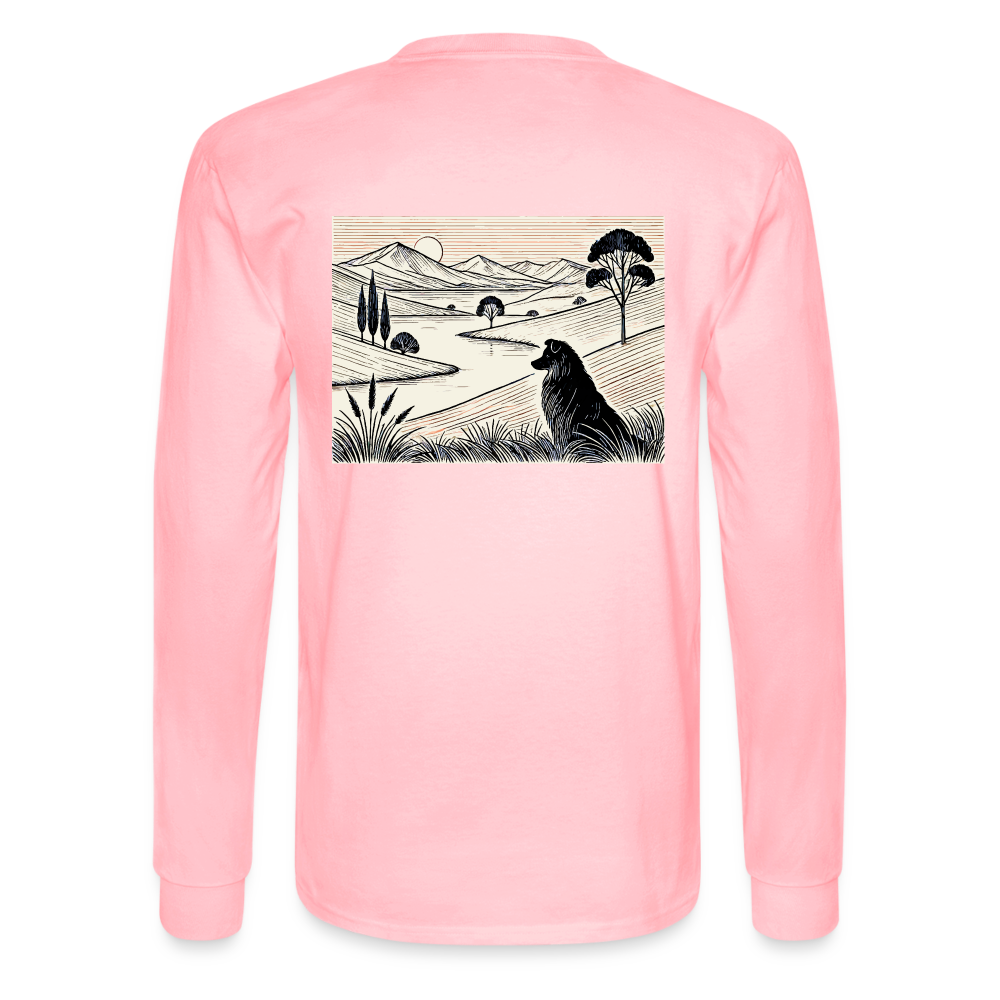 Men's Australian Shepherd Prairie Graphic Long Sleeve Shirt with Logo - pink