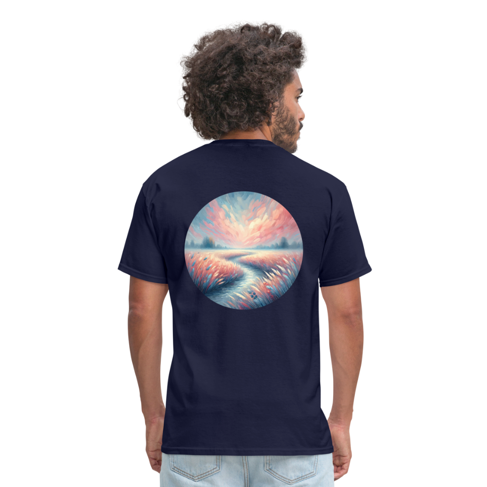 River Meadow Graphic Unisex Classic T-Shirt with Logo - navy