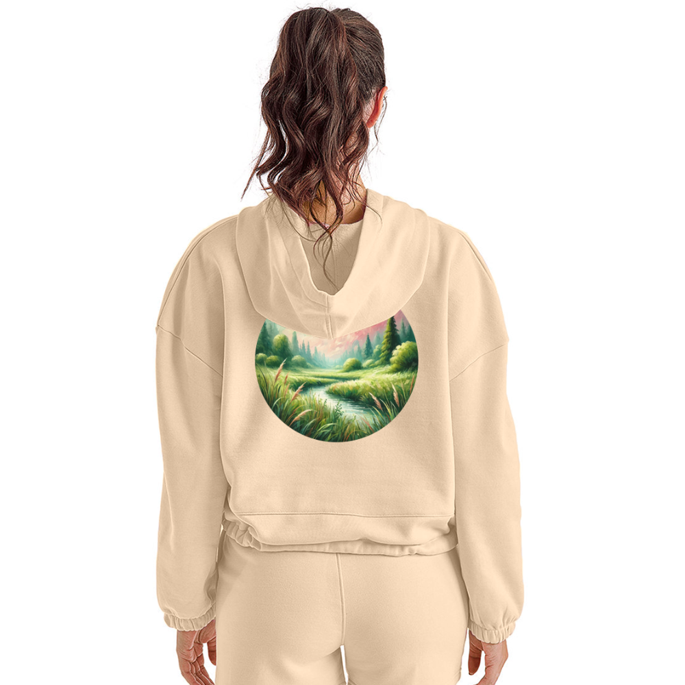 Women’s Meadow Graphic Cropped Hoodie with Logo - nude