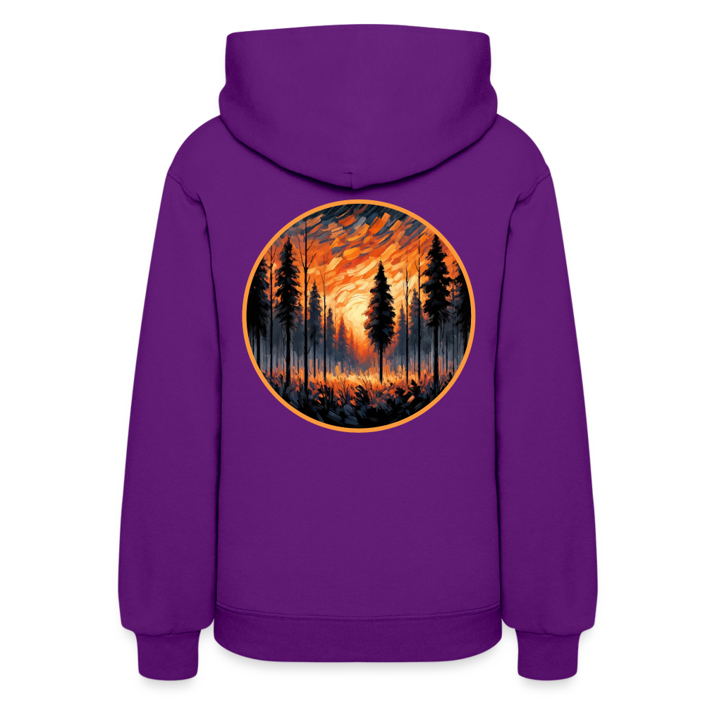 Women's Orange Forest Sunset Graphic Hoodie with Logo - purple