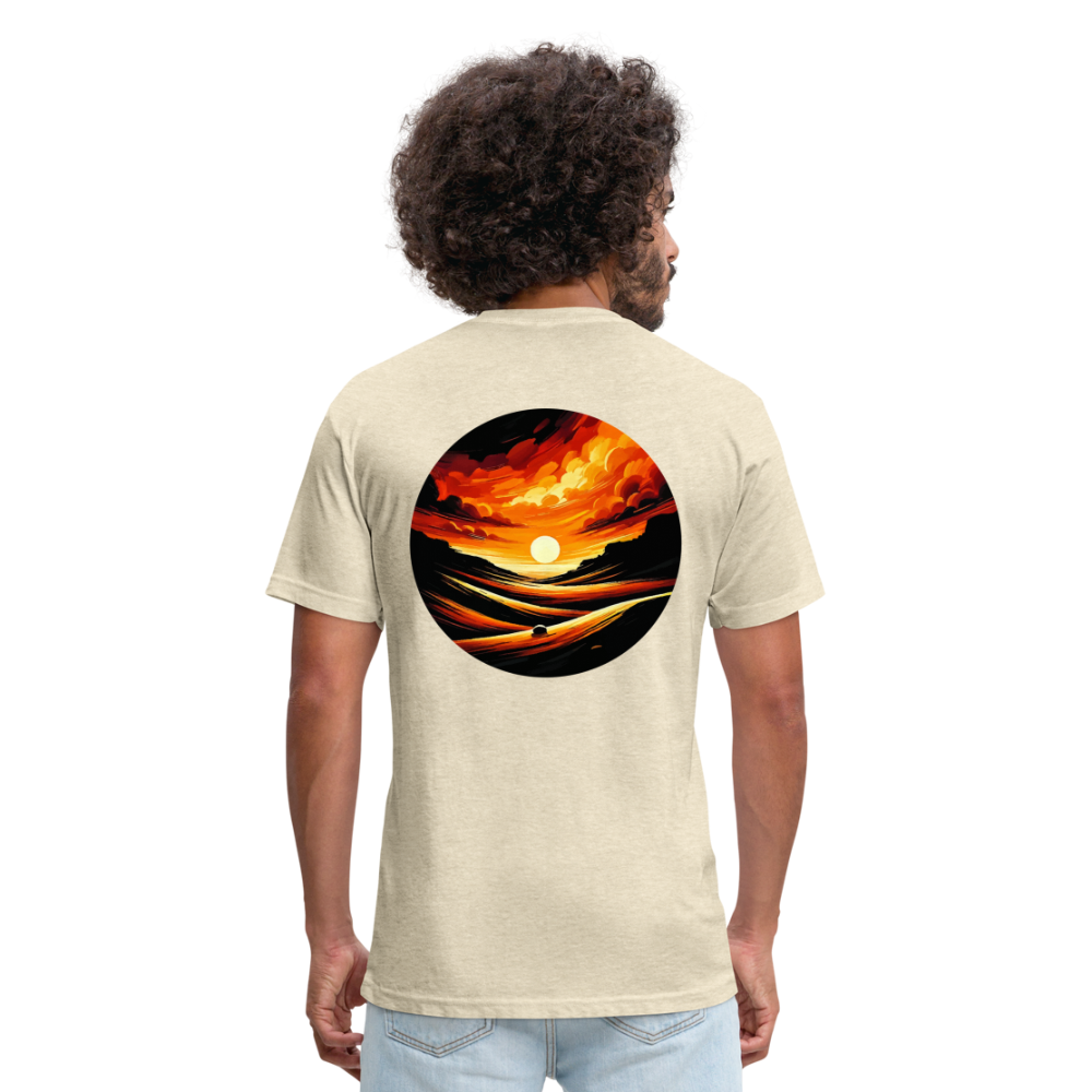 Desert Sunset Graphic Unisex Fitted Cotton/Poly T-Shirt with Logo - heather cream