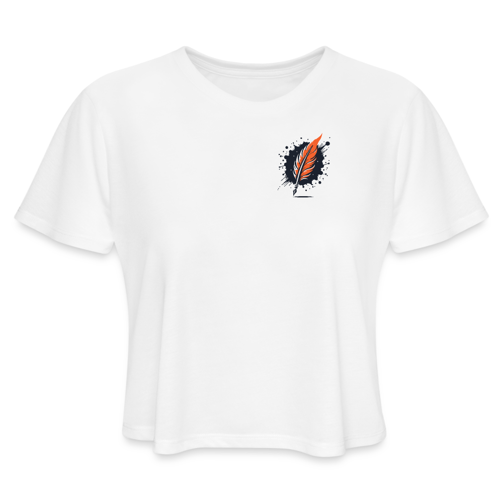 Women's Orange Forest Sunset Graphic Cropped T-Shirt with Logo - white