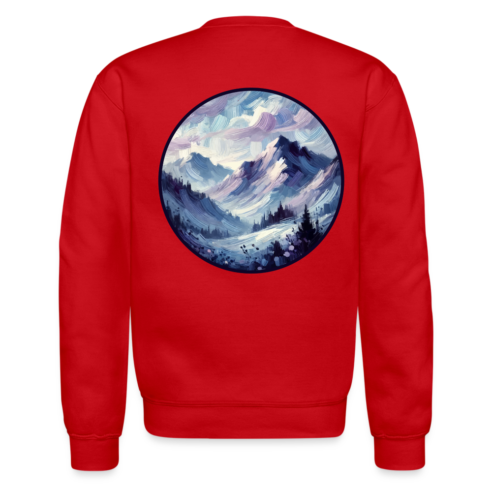 Lavender Blue Mountain Range Crewneck Sweatshirt with Logo - red