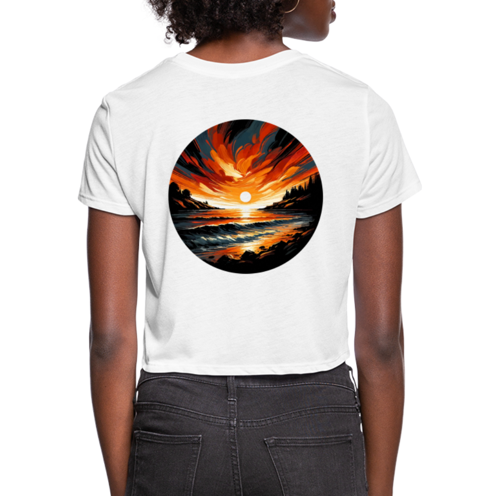 Women's Beach Sunset Graphic Cropped T-Shirt with Logo - white