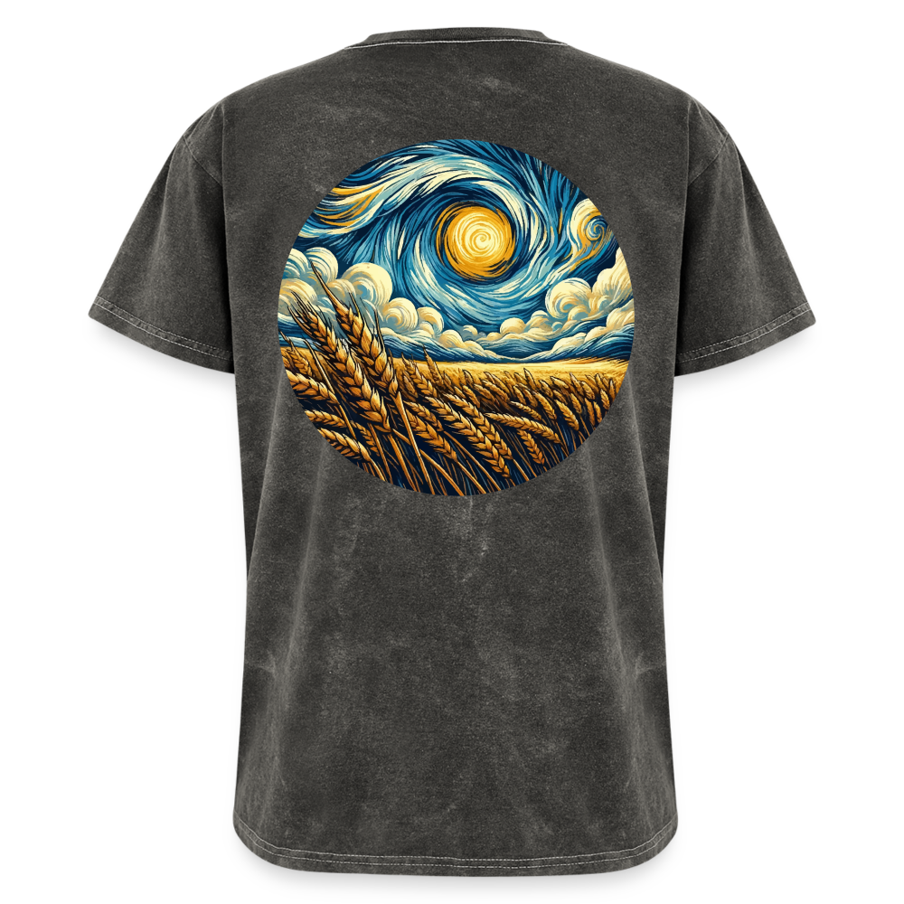 Wheat Field Graphic Unisex Mineral Wash T-shirt with Logo - mineral charcoal gray