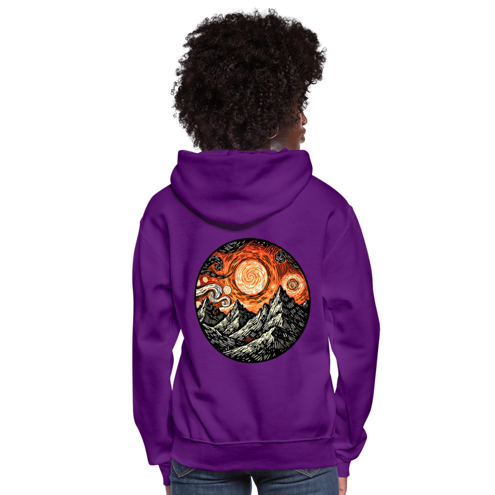 Women's Orange Swirling Mountains Graphic Hoodie with Logo - purple