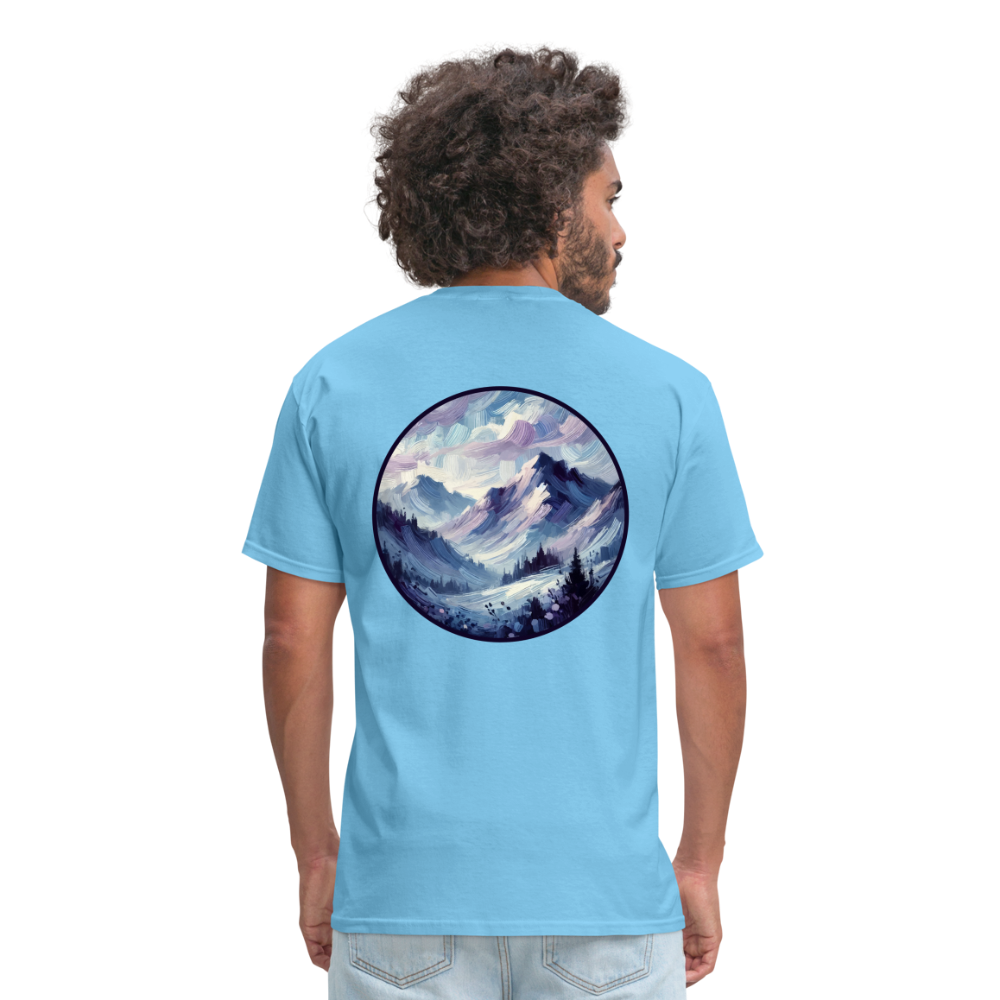 Lavender Blue Mountain Range Unisex Classic T-Shirt with Logo - aquatic blue