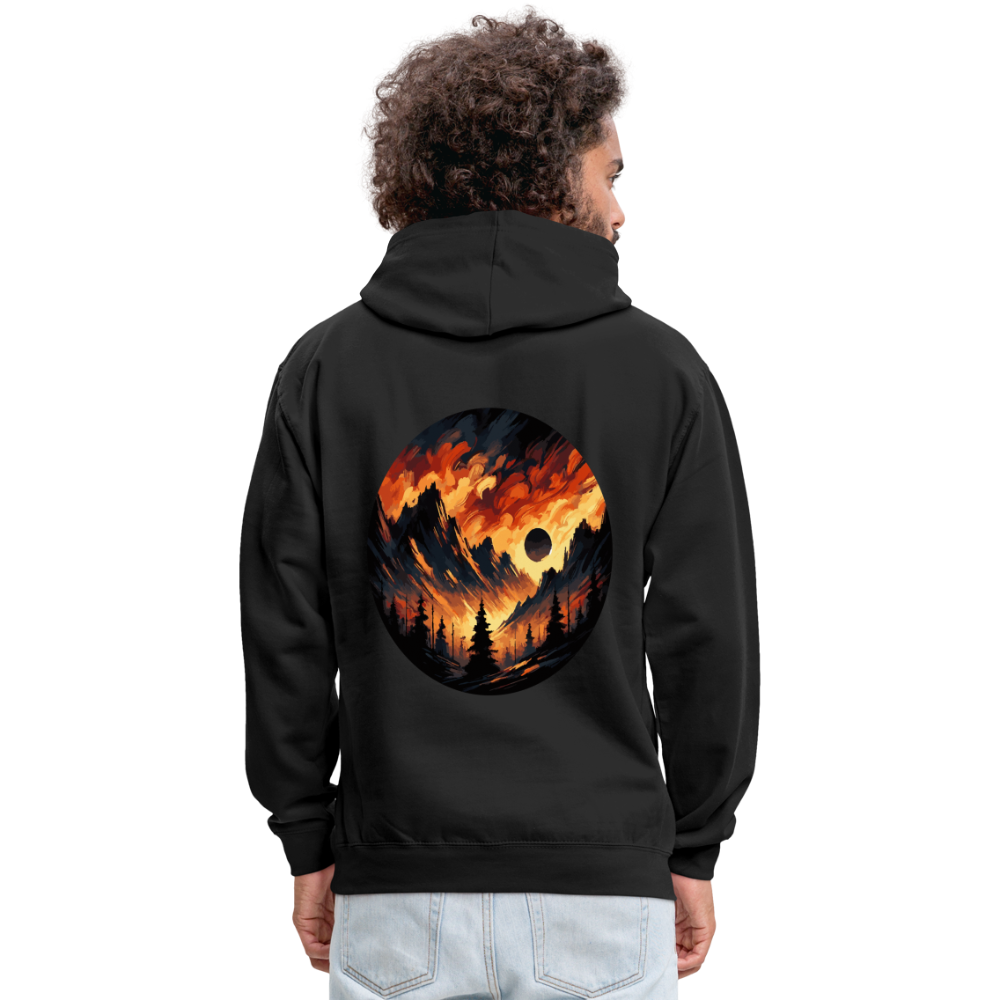 Brushed Orange and Black Mountain Range Graphic Unisex Contrast Hoodie with Logo - black/asphalt