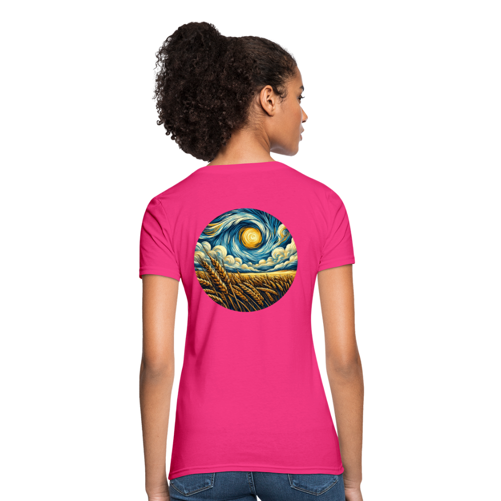 Women's Wheat Field Graphic T-Shirt with Logo - fuchsia