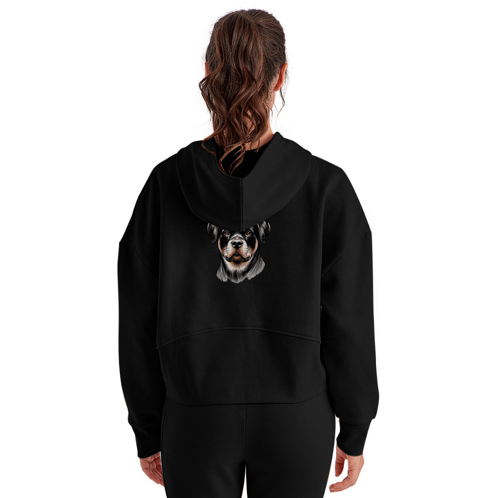 Women's Fine Line Rottweiler Graphic Half Zip Cropped Hoodie with Logo - black