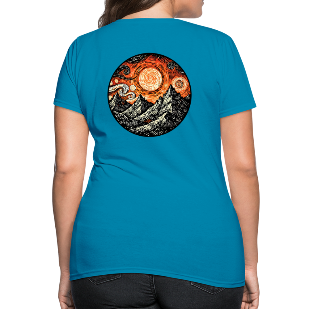 Women's Orange Swirling Mountains Graphic T-Shirt with Logo - turquoise