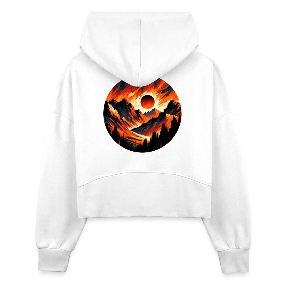 Women's Orange and Black Mountain Range Graphic Half Zip Cropped Hoodie with Logo - white