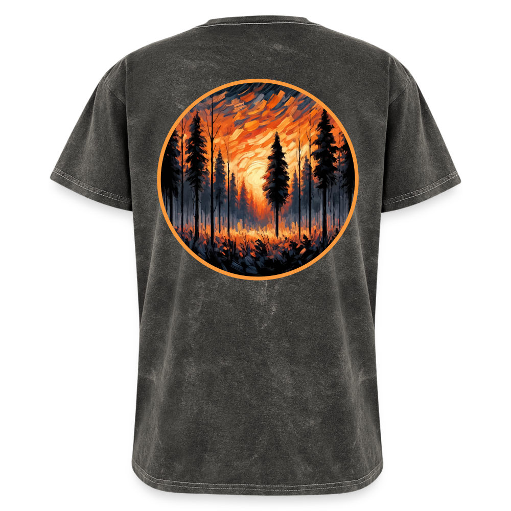 Orange Forest Sunset Graphic Unisex Mineral Wash T-shirt with Logo - mineral charcoal gray