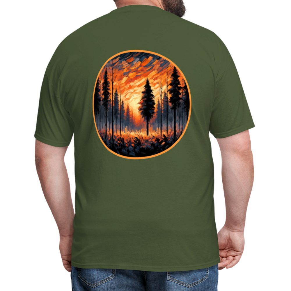 Orange Forest Sunset Unisex Classic T-Shirt with Logo - military green