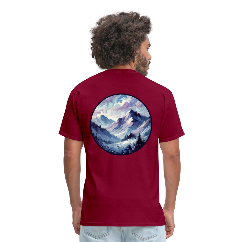 Lavender Blue Mountain Range Unisex Classic T-Shirt with Logo - burgundy