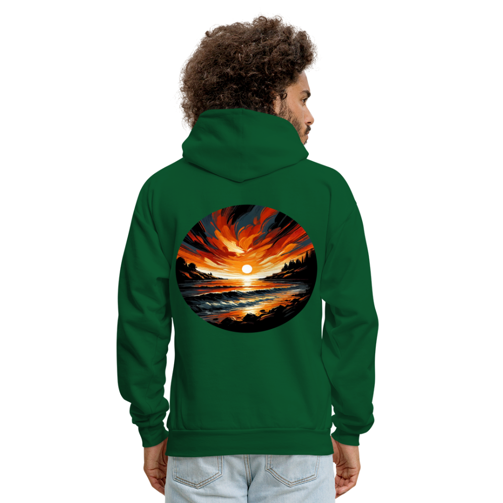 Men's Beach Sunset Graphic Hoodie with Logo - forest green