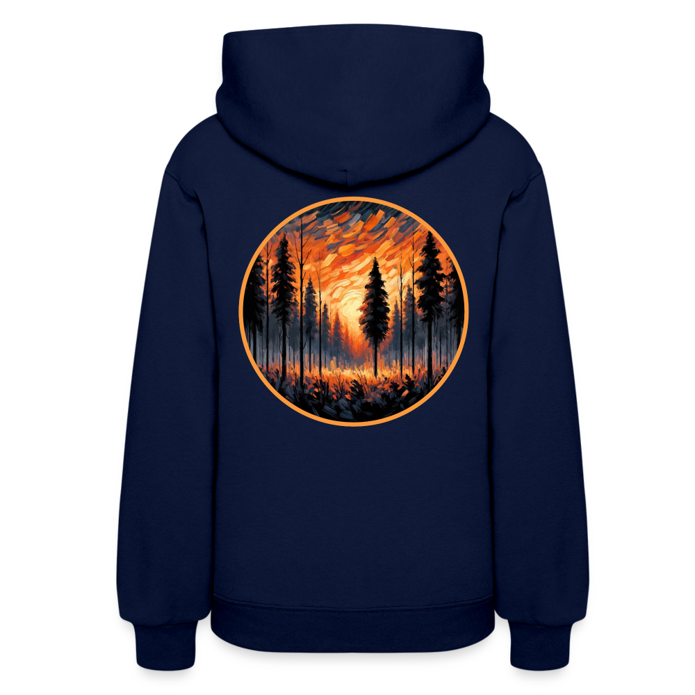 Women's Orange Forest Sunset Graphic Hoodie with Logo - navy