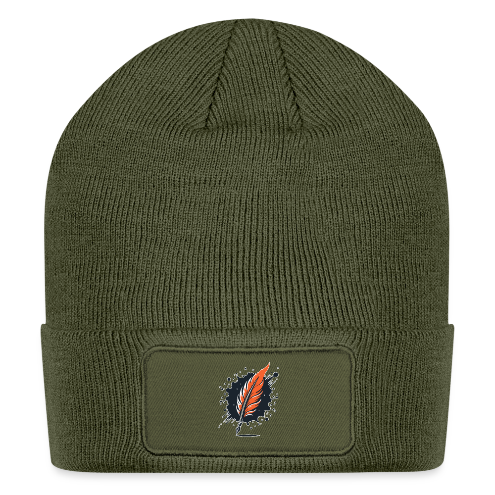 Plain Patch Beanie with Logo - olive