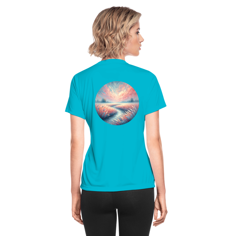 Women's River Meadow Graphic Moisture Wicking Performance T-Shirt with Logo - turquoise