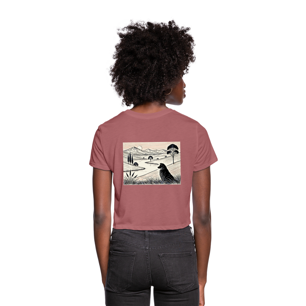 Women's Australian Shepherd Prairie Graphic Cropped T-Shirt with Logo - mauve